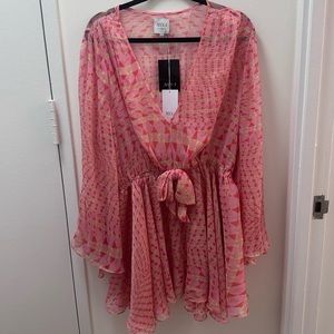 NWT long sleeve mini dress from Misa Los Angeles size XL pink green pattern